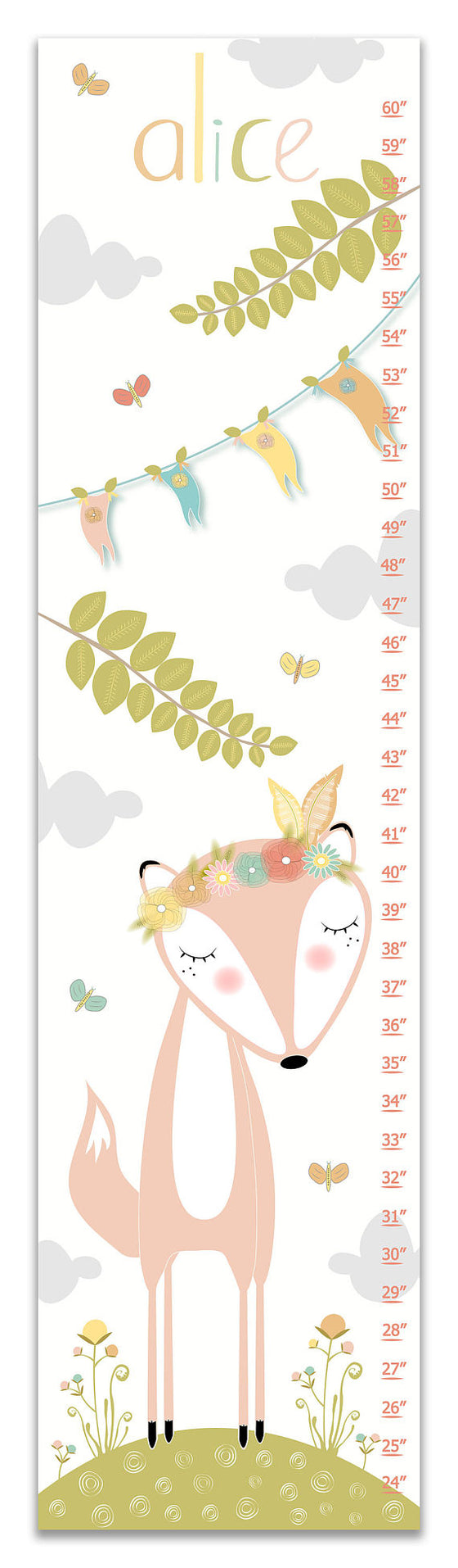 Fox Personalized Growth Chart - Nursery Decor - Baby Girl Gifts