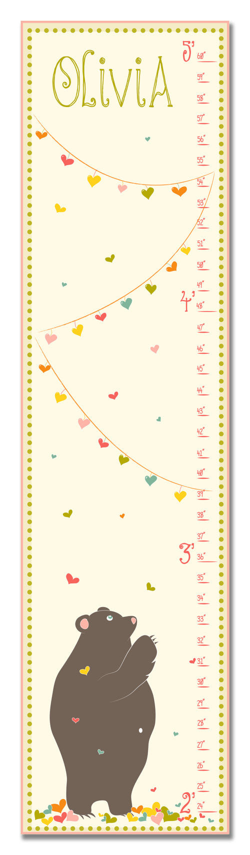 Love Bear Personalized Growth Chart - Pink
