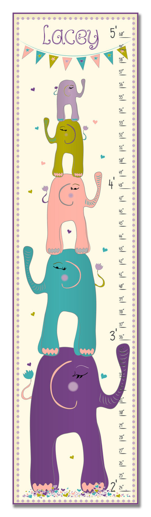 Stacked Elephants Personalized Growth Chart - Girl