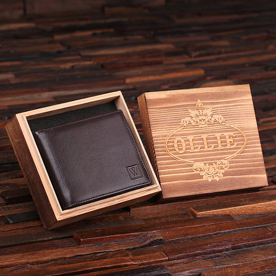 Leather Wallet and Wood Gift Box - Premier Home & Gifts
