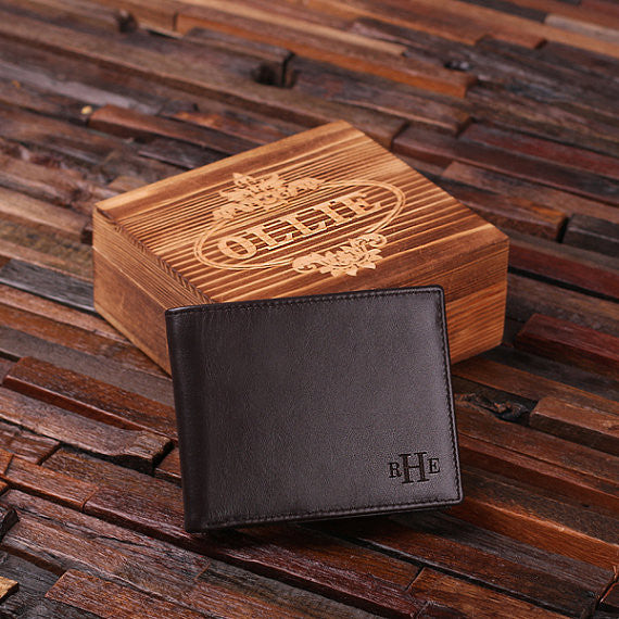 Leather Wallet and Wood Gift Box - Premier Home & Gifts