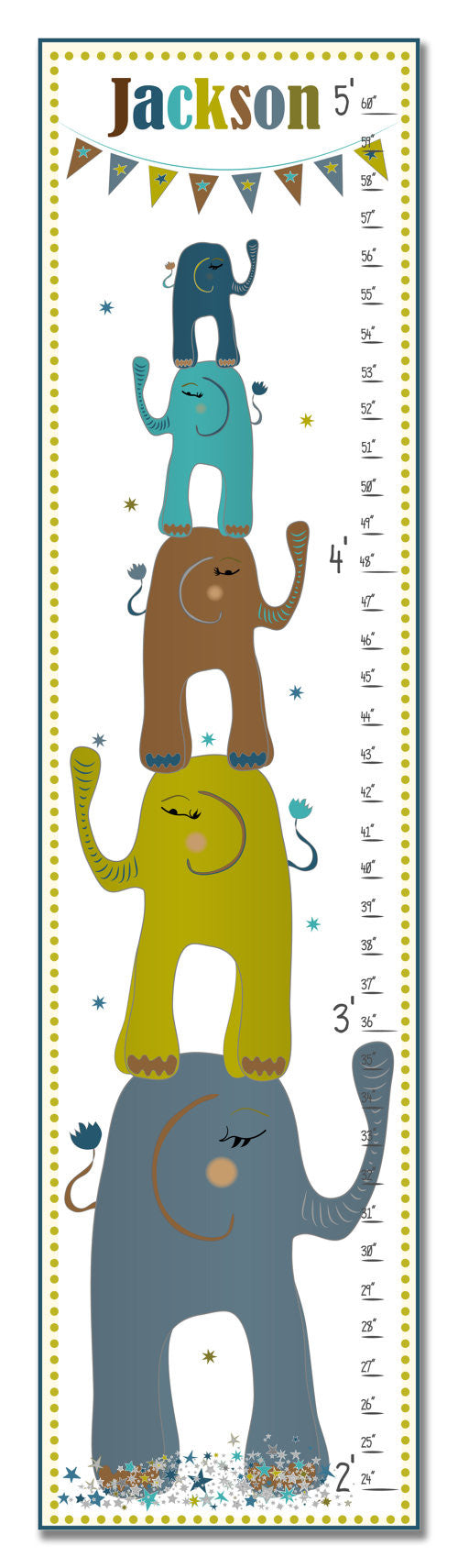 Stacked Elephants Personalized Growth Chart - Boy