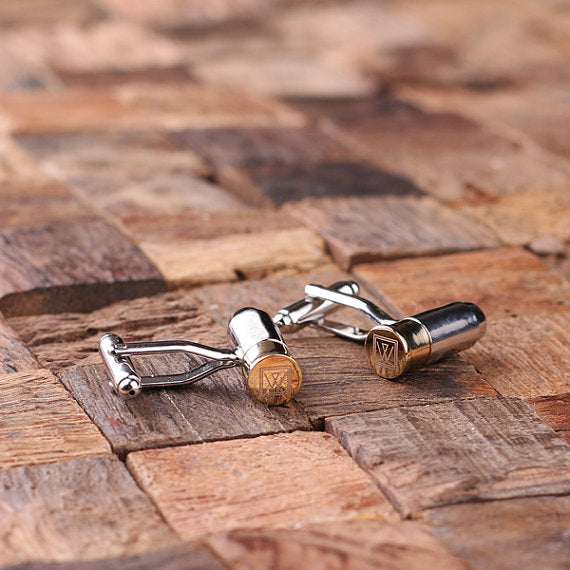Bullet Cuff Links and Wood Gift Box - Gifts for Men