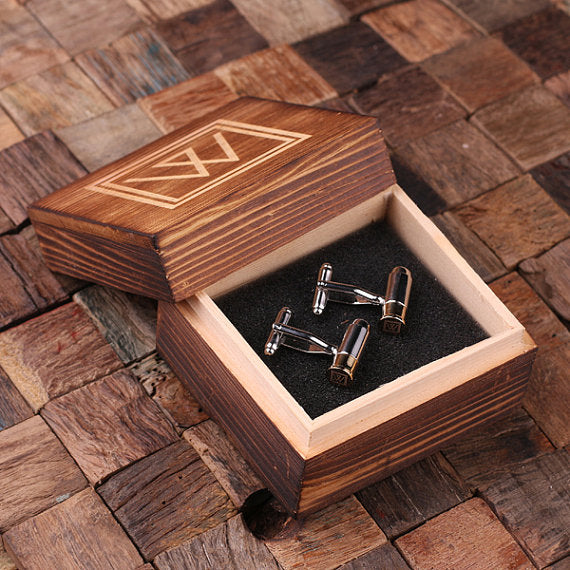 Bullet Cuff Links and Wood Gift Box - Gifts for Men