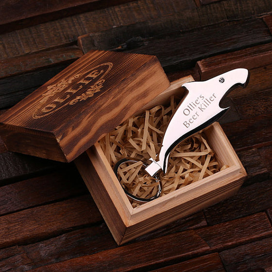 Shark Key Chain/Bottle Opener and Wood Gift Box