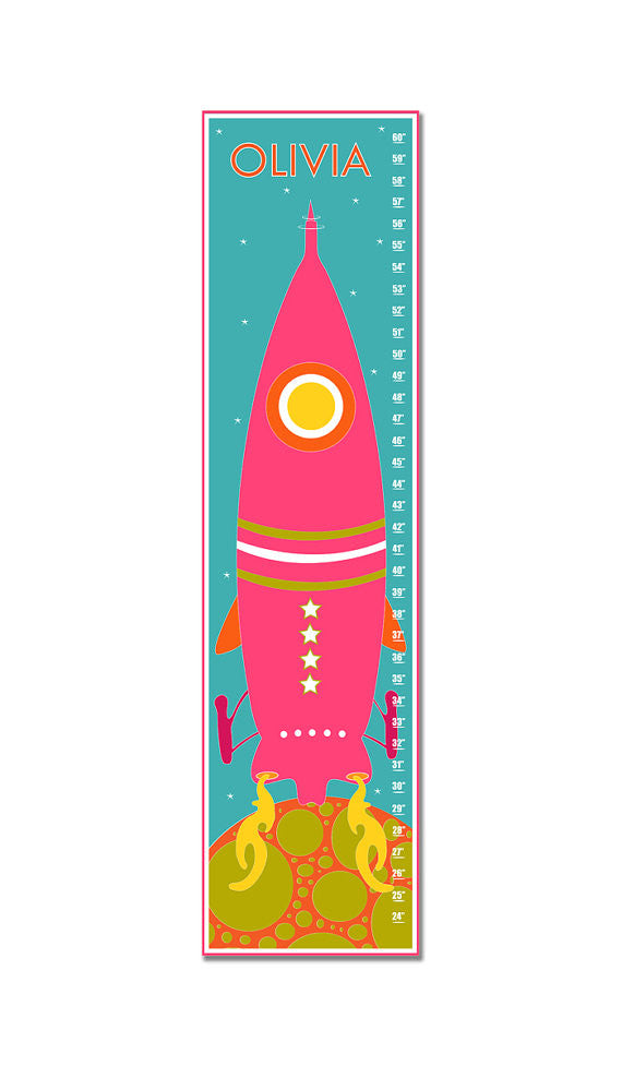 Rocket to Space Personalized Growth Chart - Pink