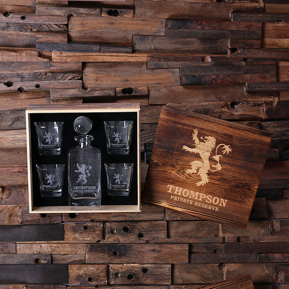 Whiskey Decanter Gift Set in Wood Gift Box - Premier Home & Gifts