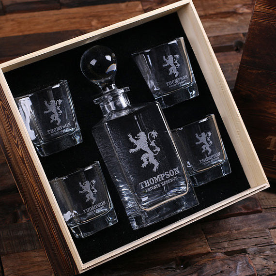 Custom Engraved Louis Vuitton Flower - Personalized Whiskey Decanter Set In  Wood Gift Box