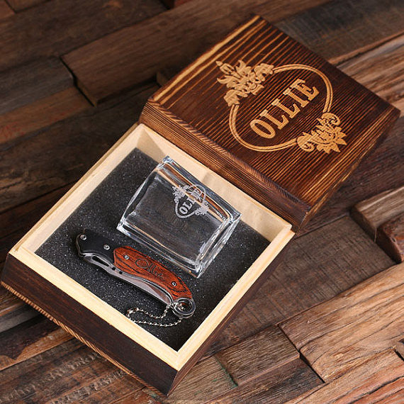Pocket Knife and Shot Glass in Wood Gift Box - Premier Home & Gifts