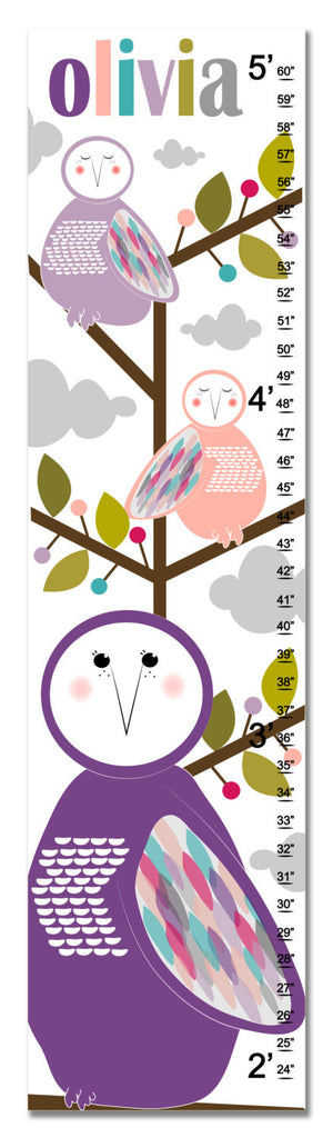 Owls Personalized Growth Chart - Purple | Premier Home & Gifts