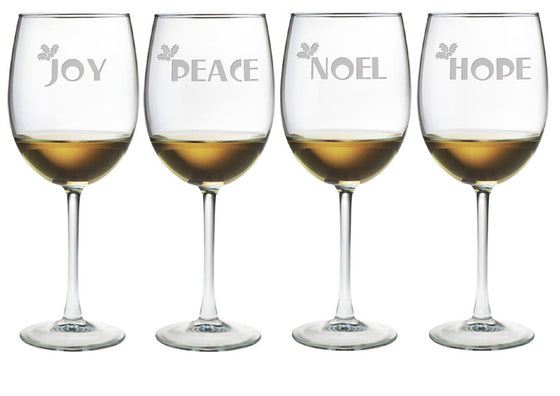 Joy Peace Noel Hope Wine Glasses ~ Set of 4