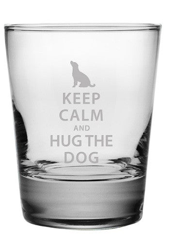 Keep Calm and Hug the Dog Double Old Fashioned Glasses ~ Set of 4