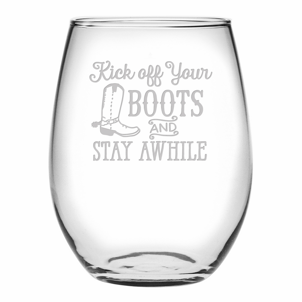 Kick Off Your Boots Stemless Wine Glasses