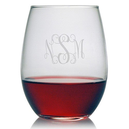 Monogram Scroll Stemless Wine Glasses ~ Set of 4 | Premier Home & Gifts