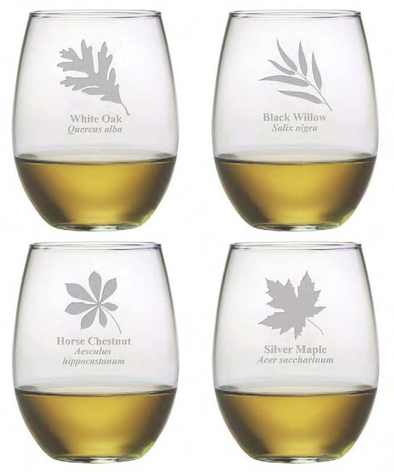 Leaf Botanicals Stemless Wine Glasses ~ Set of 4