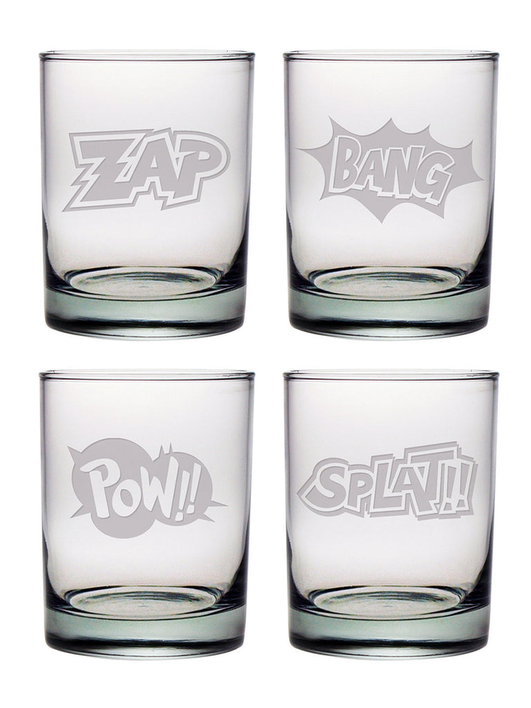 Cartoon Sounds ~ Double Old Fashioned Glasses Set of 4