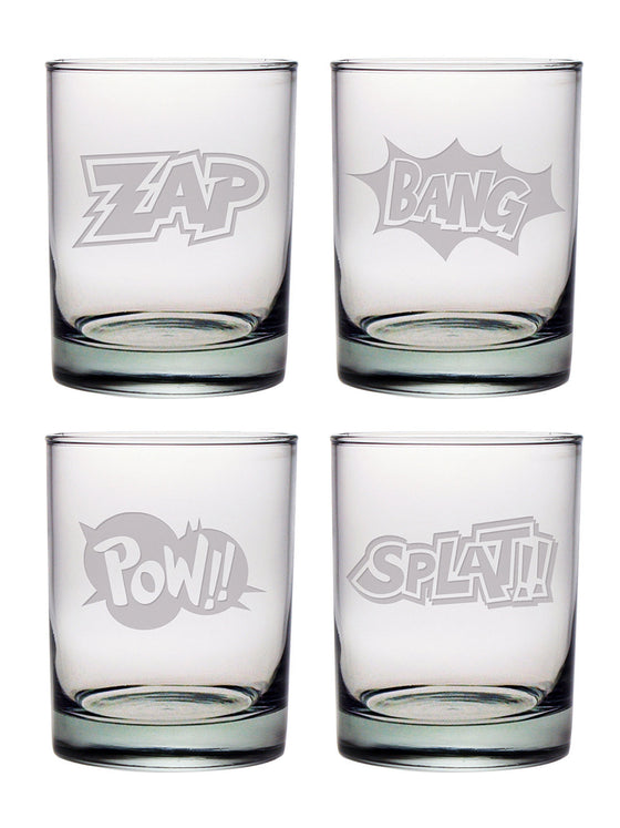 Cartoon Sounds ~ Double Old Fashioned Glasses Set of 4