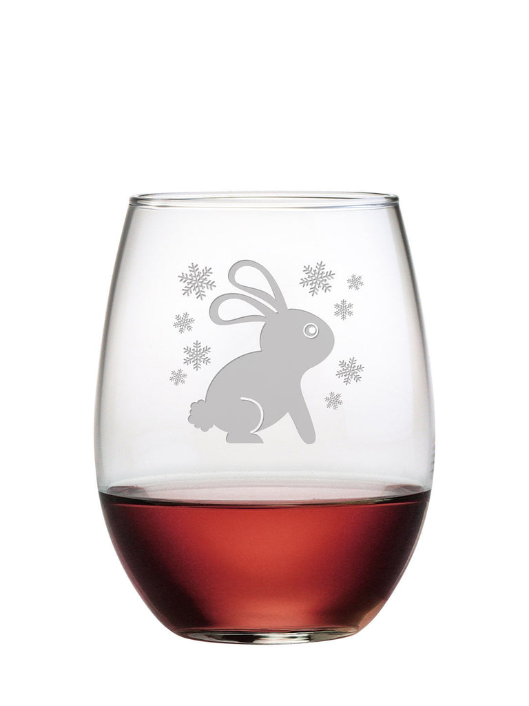 Snow Bunny Stemless Wine Glasses ~ Set of 4