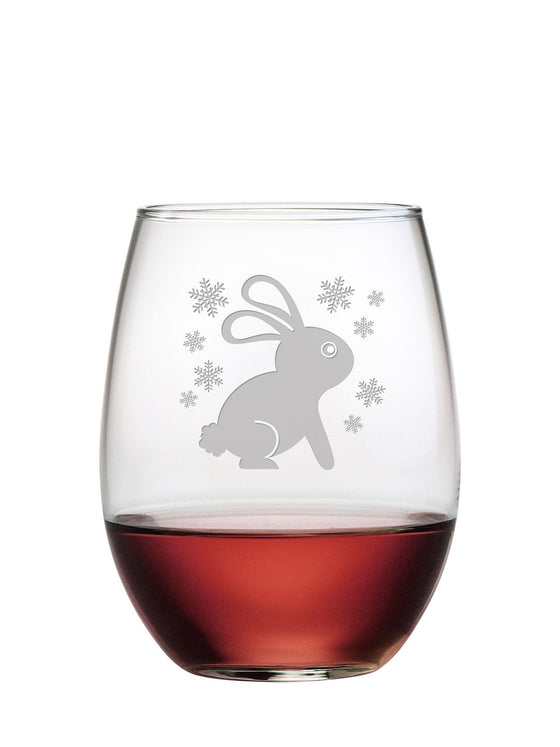 Snow Bunny Stemless Wine Glasses ~ Set of 4