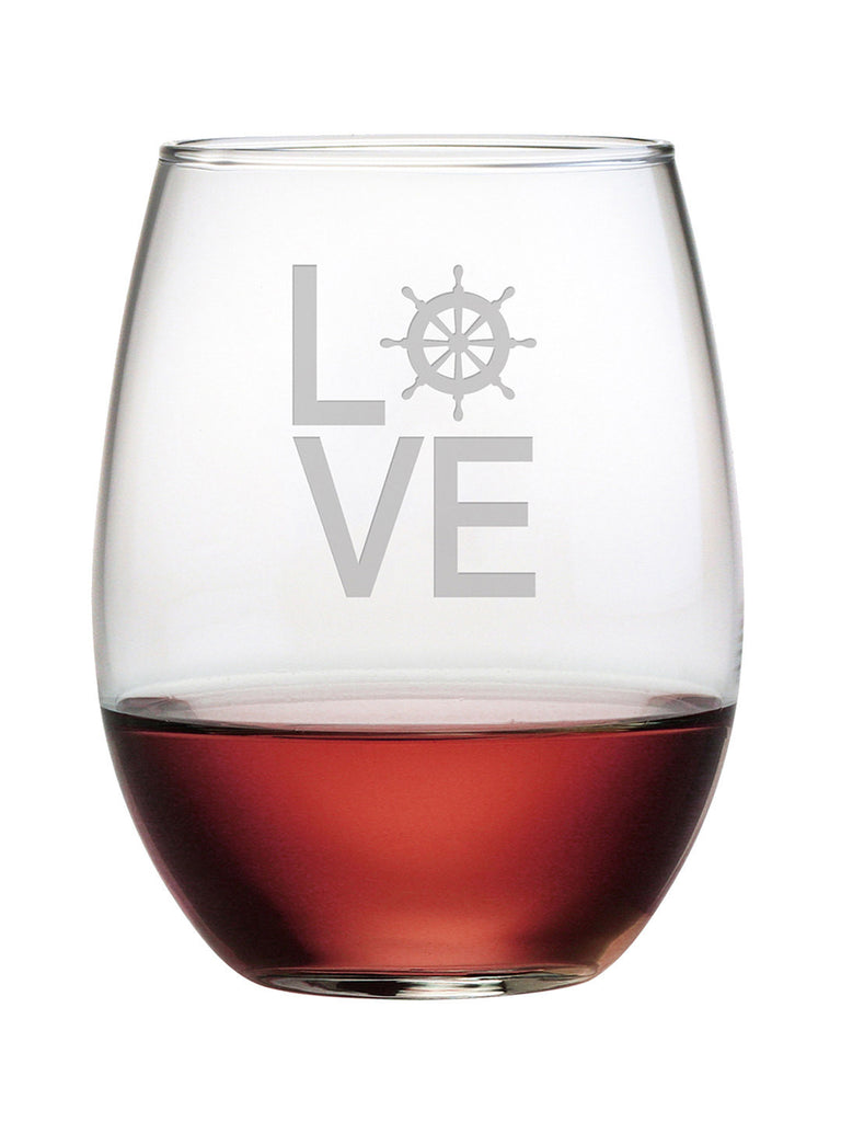 Love Nautical Stemless Wine Glasses - Set of 4