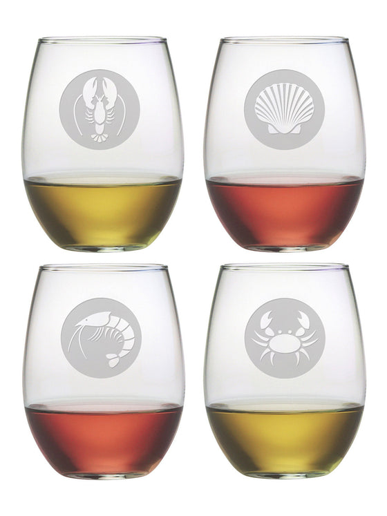 Clambake Circles Stemless Wine Glasses