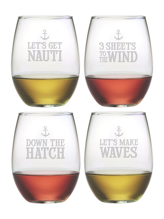 Down the Hatch Stemless Wine Glasses - Assorted - Set of 4
