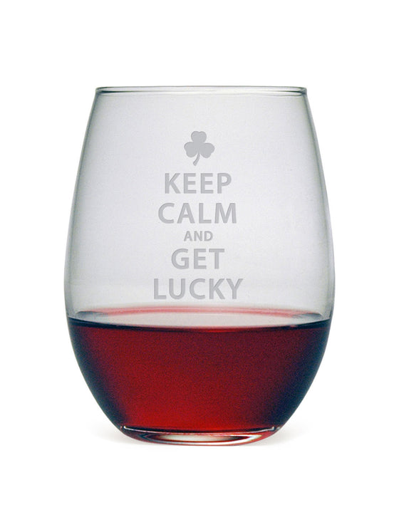 Keep Calm and Get Lucky ~ Stemless Wine Glasses ~ Set of 4
