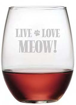 Live Love Meow Stemless Wine Glasses