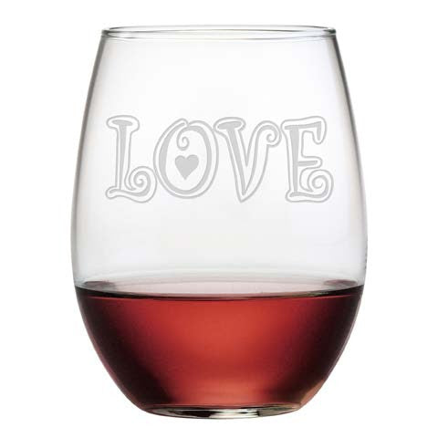 Love Stemless Wine Glasses ~ Set of 4