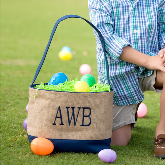 Burlap and Navy Easter Bucket - Easter Baskets - Easter Totes
