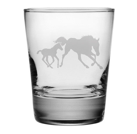 Mare and Foal Double Old Fashioned Glasses ~ Set of 4