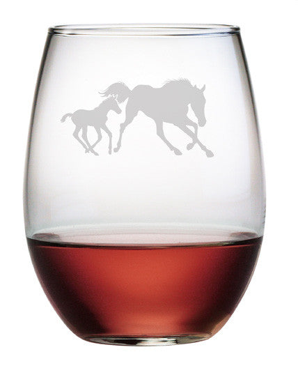 Mare and Foal Stemless Wine Glasses ~ Set of 4