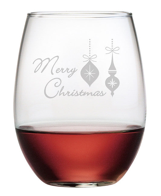 Merry Christmas Ornaments ~ Stemless Wine Glasses ~ Set of 4