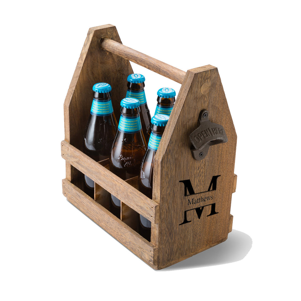 Beer Caddy with Bottle Opener - Monogram Design | Premier Home & Gifts
