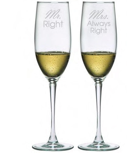 Mr. Right & Mrs. Always Right Champagne Glasses ~ Set of 2
