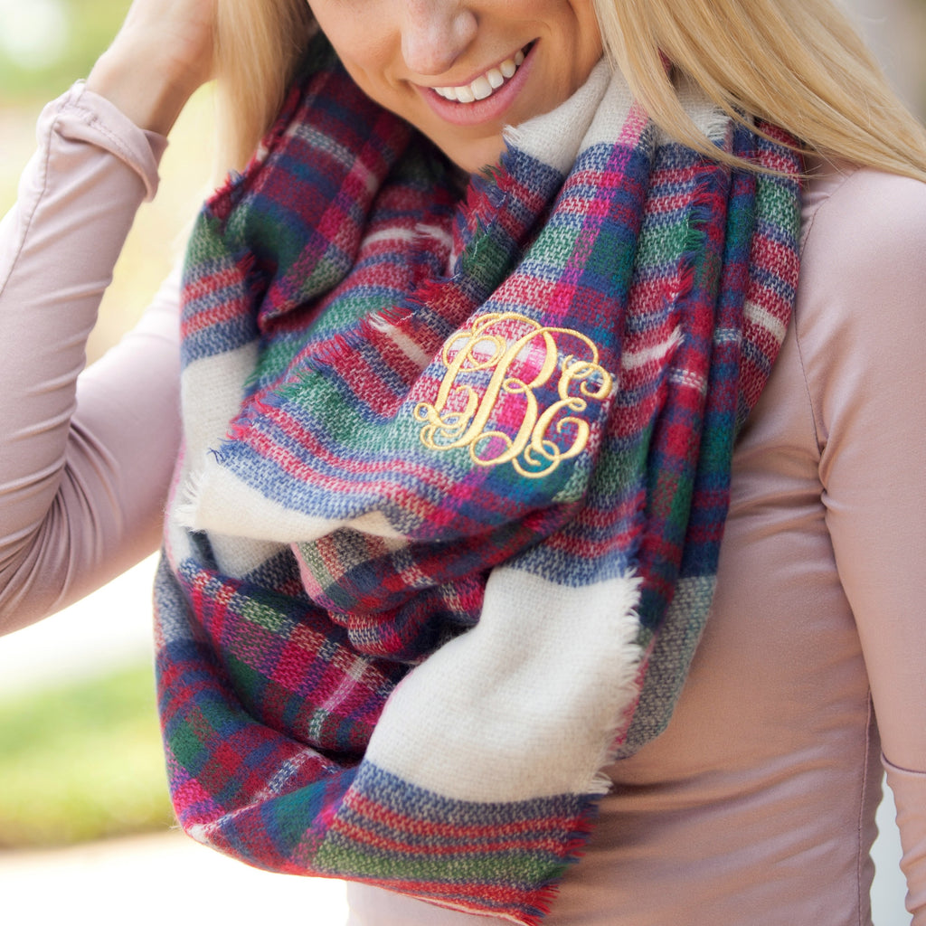 Infinity Scarf Monogrammed - Pink and Green