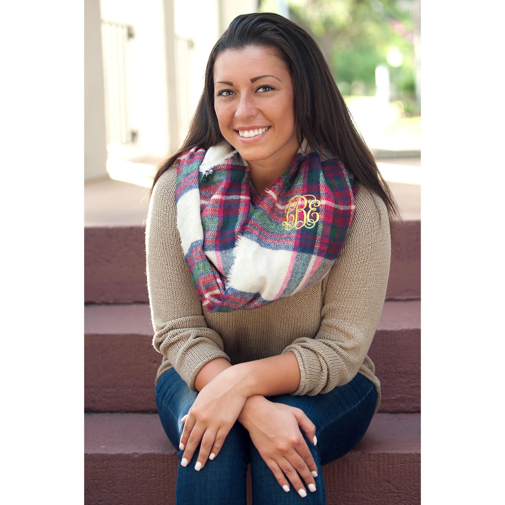 Infinity Scarf Monogrammed - Pink and Green