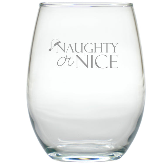 Naughty or Nice with Santa Hat ~ Stemless Wine Glasses ~ Set of 4