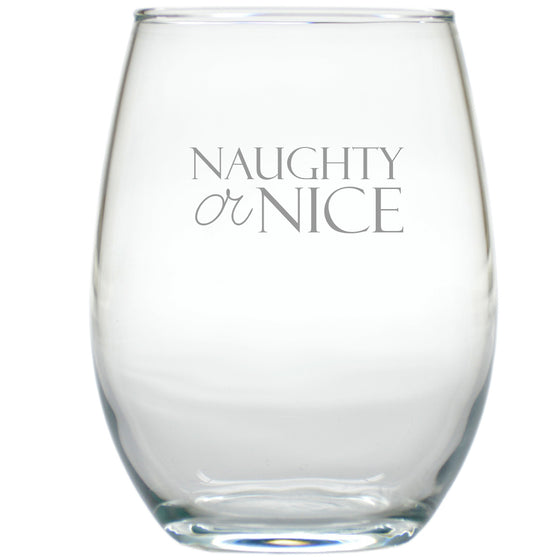 Naughty or Nice ~ Stemless Wine Glasses ~ Set of 4