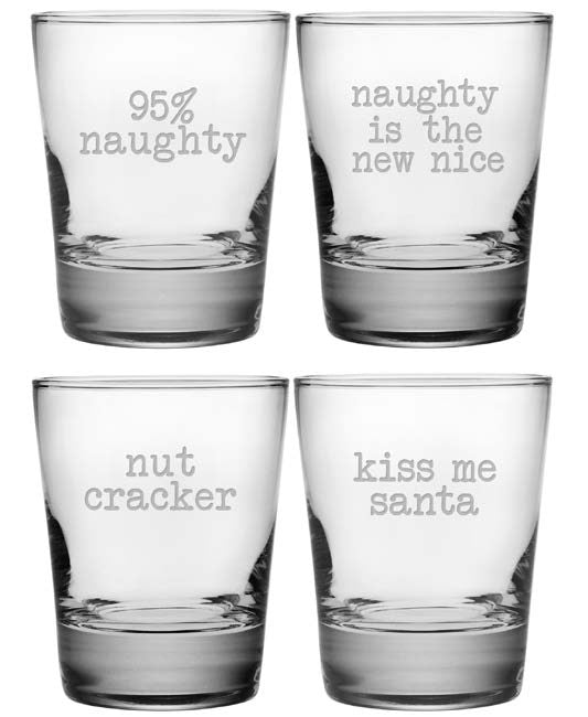 Naughty Christmas Double Old Fashioned Glasses ~ Set of 4