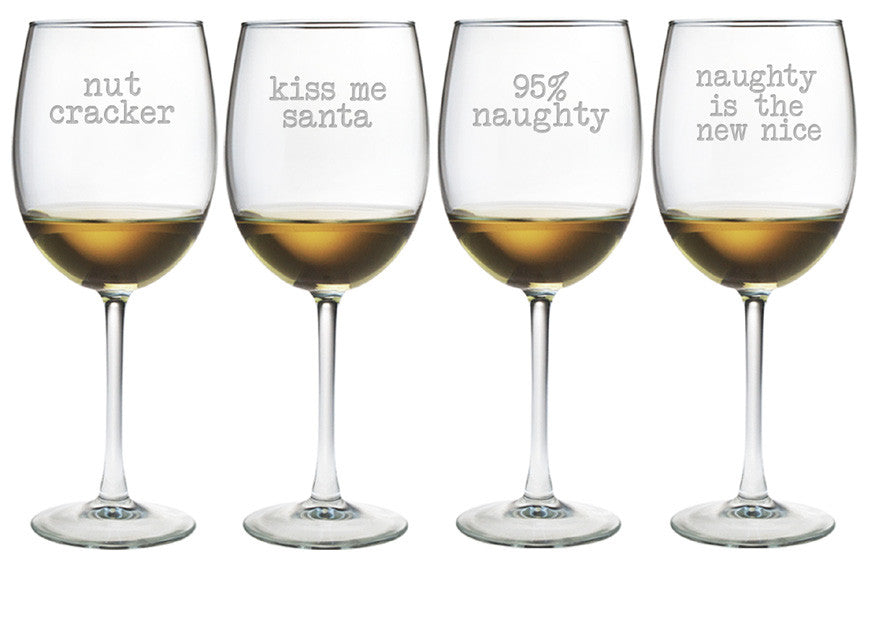  Naughty Christmas Wine Glasses ~ Set of 4
