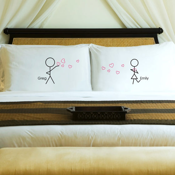Couples Stick Figure Pillow Cases - Personalized
