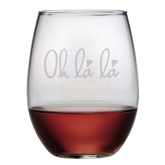 Oh la la Stemless Wine Glasses