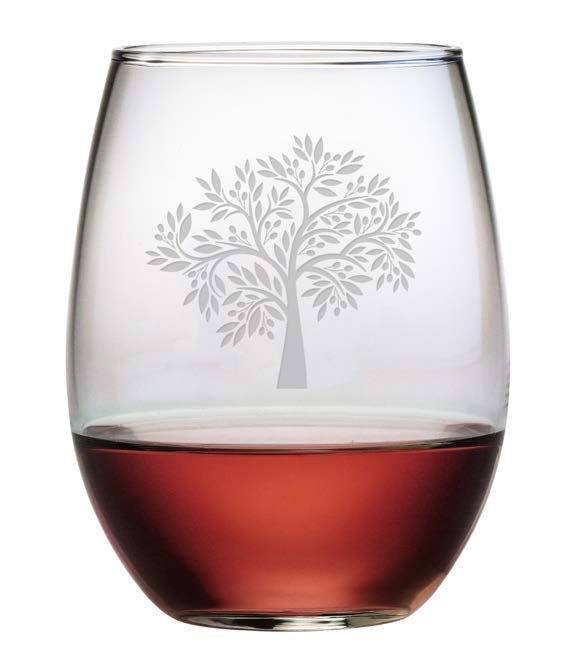 Olive Tree Stemless Wine Glasses