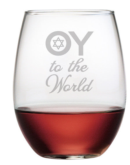Oy to the World Stemless Wine Glasses ~ Set of 4