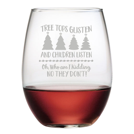 Tree Tops Glisten Stemless Wine Glasses