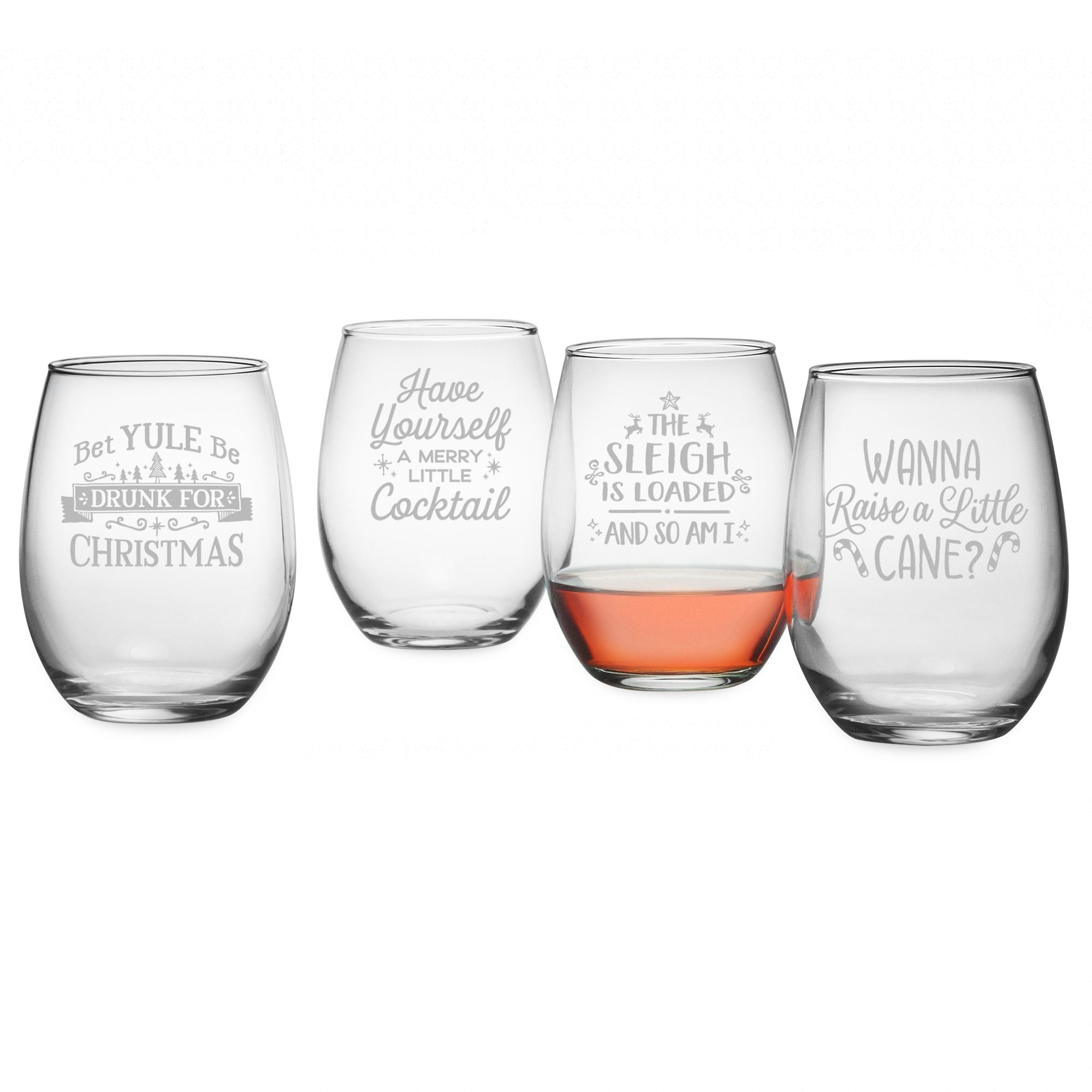 Drunk for Christmas Stemless Wine Glasses ~ Set of 4