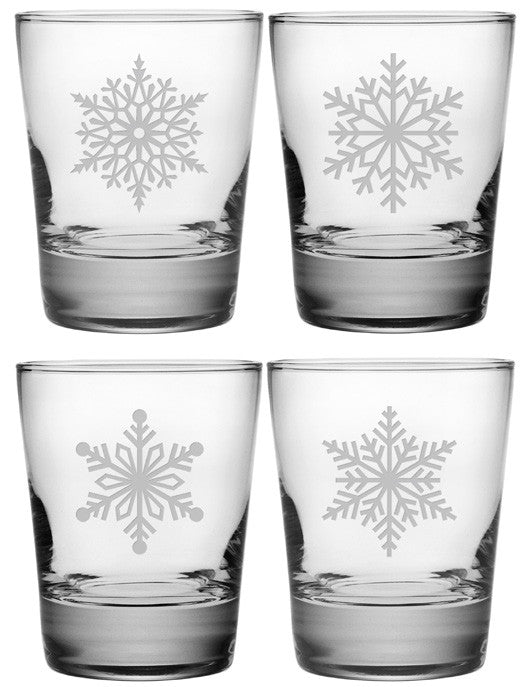 Paper Snowflakes Double Old Fashioned Glasses ~ Set of 4