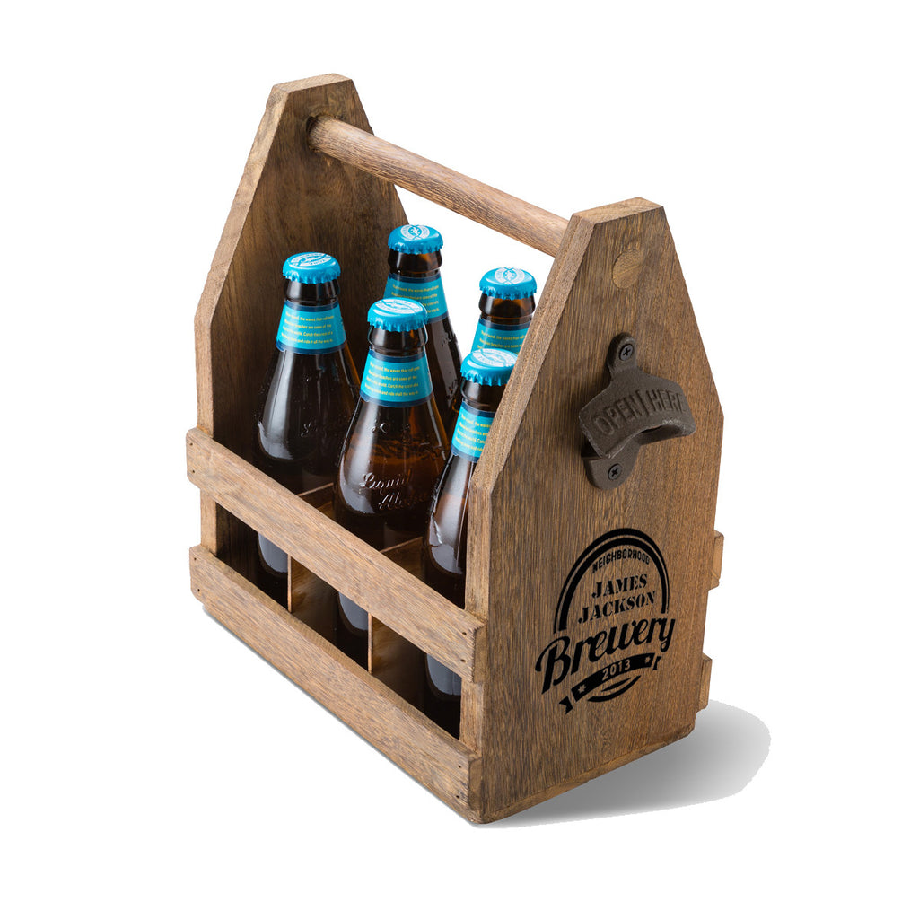 Beer Caddy with Bottle Opener - Personalized | Premier Home & Gifts