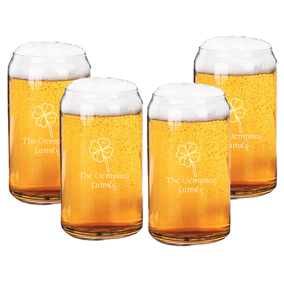 Four Leaf Clover Beer Can Glasses ~ Personalized